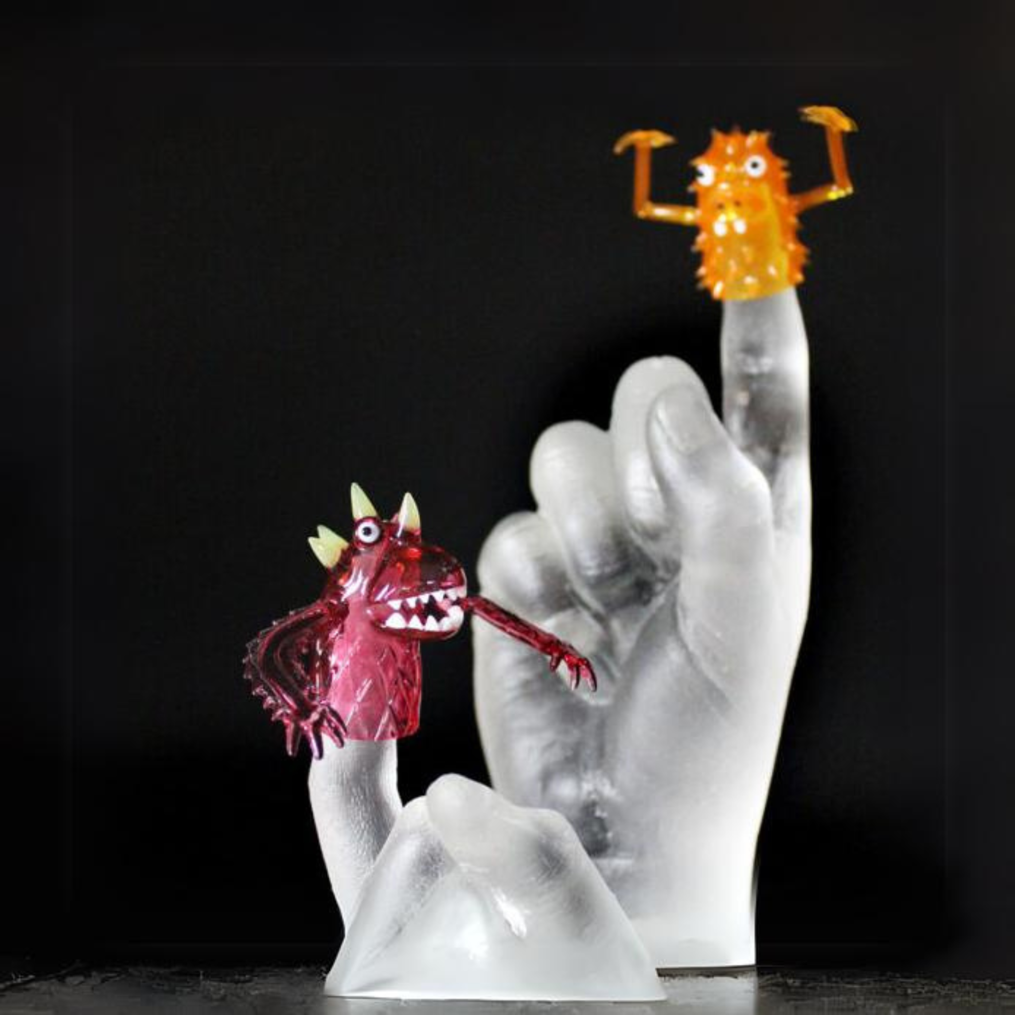 Fragile Finger Monsters Orange and Pink by Caterina Weintraub